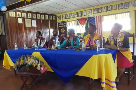 Lions Club members seated at the head table during the launch. From left are Blossom Manbodh (Zone Chair 2A), Anwar Hollingsworth (District Govorner – D60), Joycelyn Dias (Zone Chair 2C), Dr Holly Alexander (Club member and Health Advisor), and Carol Parris (Club President/Acting Interim)