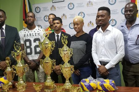 Director of Sports Christopher Jones (left) and GVF President Levi Nedd (right) posing with other members of the launch party for the inaugural ‘Spikedown 2K19’ championship. 