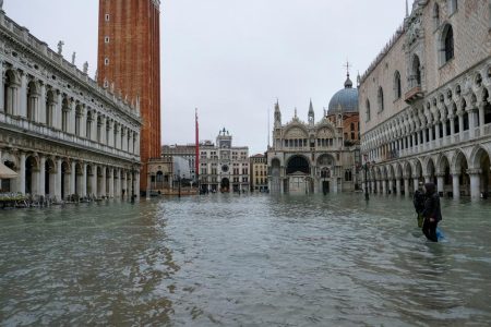 A flooded St Mark's square is pictured during exceptionally high water levels in Venice, Italy November 13, 2019. REUTERS/Manuel Silvestri