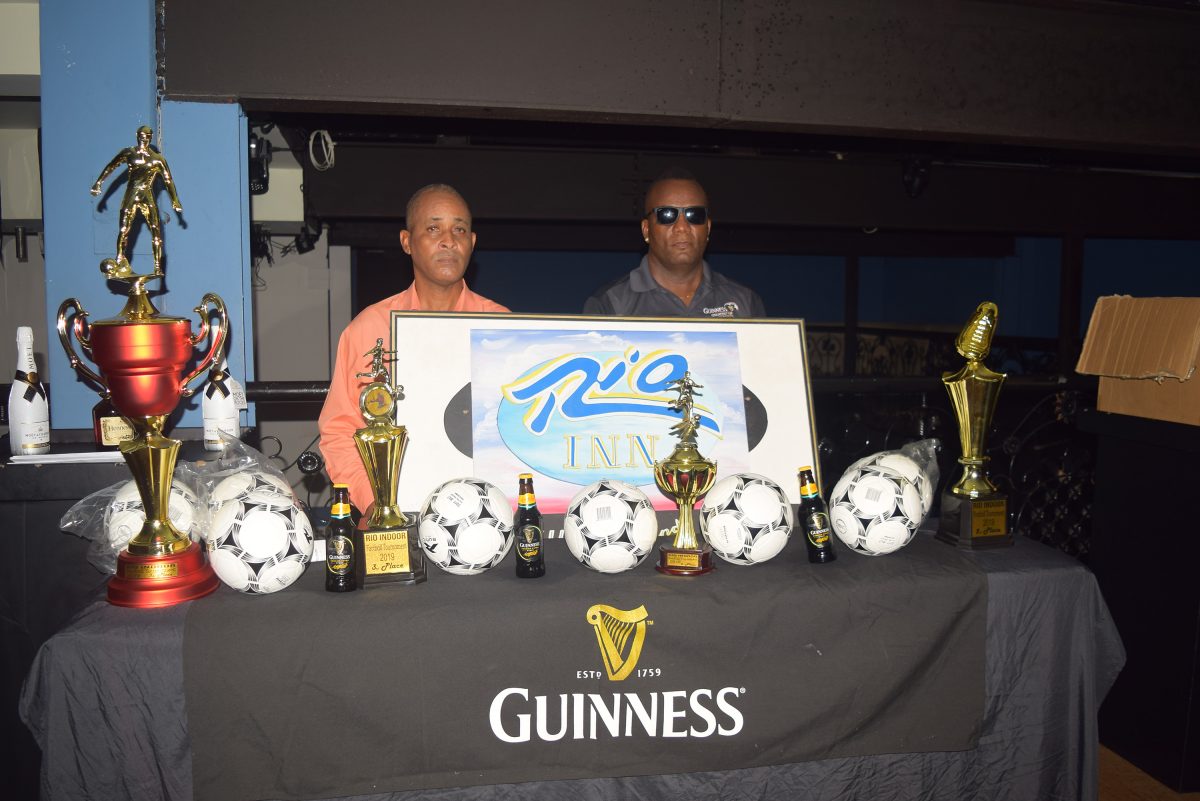 Tournament coordinator and Co-Director of Three Peat Promotions Rawle Welch [left] and Referees Coordinator Wayne Griffith at the official launch of the inaugural Rio Indoor Streetball Championship 
