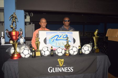 Tournament coordinator and Co-Director of Three Peat Promotions Rawle Welch [left] and Referees Coordinator Wayne Griffith at the official launch of the inaugural Rio Indoor Streetball Championship
