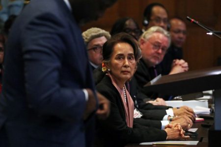Aung San Suu Kyi Listening to the arguments presented by Gambia (Reuters photo)