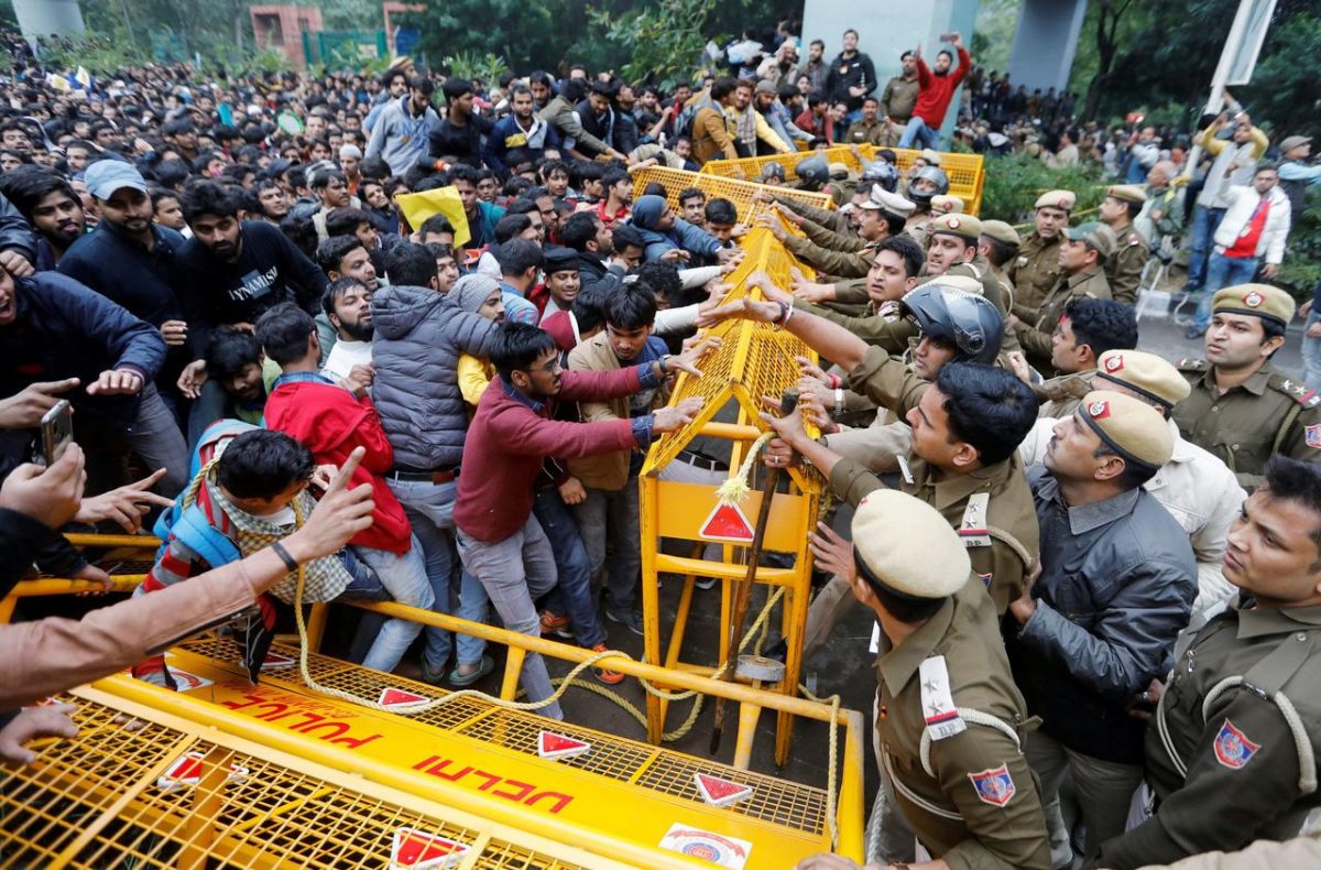 Police and students in a standoff (Reuters photo)