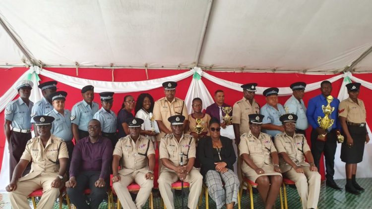 Nigel Hoppie, Deputy Commissioner Paul Williams, Commissioner of Police Leslie James, REO Jennifer Ferreira-Dougall, Deputy Commissioner Maxine Graham and Assistant Commissioner Edgar Thomas. (DPI photo)