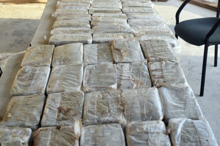 Almost 70 pounds of packaged cannabis, which was intercepted on Thursday evening at De Willem Village, West Coast Demerara after a car chase.