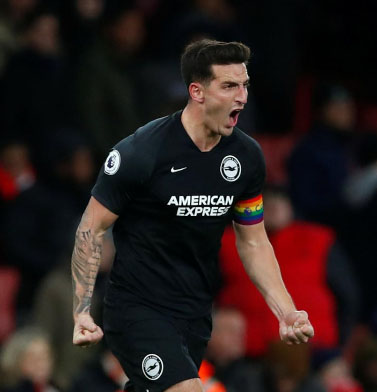 Brighton & Hove Albion’s Lewis Dunk celebrates after the match. (REUTERS/Eddie Keogh)