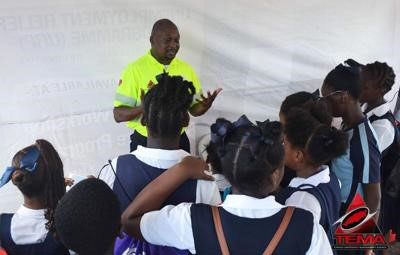Mark Nurse speaking with pupils in Tobago

