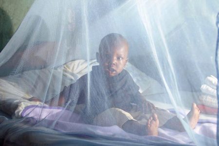  A child sits protected on a bed covered with an insecticide treated net in Kenya.
(DFID/Thomas Omondi photo) 