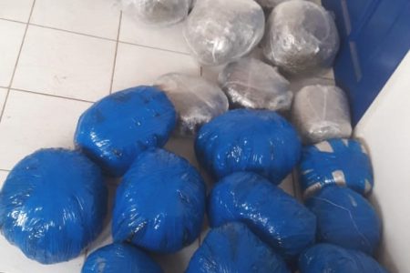  Some of the packaged ganja that was intercepted when police stopped a vehicle at a roadblock outside the Weldaad Police Station in Berbice. (Guyana police Force photo)
