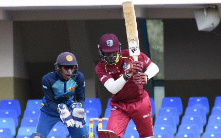 Kevlon Anderson gathers runs through the on-side during his top score of 43 against Sri Lanka yesterday. (Photo courtesy CWI Media)
