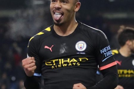 Manchester City’s Gabriel Jesus celebrates scoring his team’s second goal. (Reuters photo)