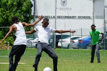 File photo: Students play on the grounds of Marabella South Secondary School earlier this year.