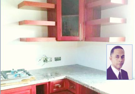 A Floor It – made Purple Heart kitchen Unit. The company’s CEO Andre Cummings is inset.
