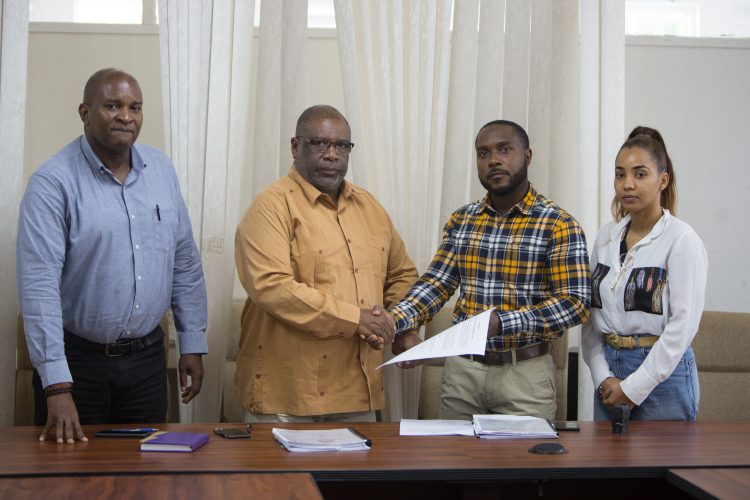 From left are Head of Industry and Innovations, Lance Hinds; Permanent Secretary of the Ministry of Public Telecommunications, Derrick Cummings ; Chief Executive Officer, M&P Investments Inc, Pierre Walcott and Donna Rickford, Director, M&P Investments. (DPI photo)