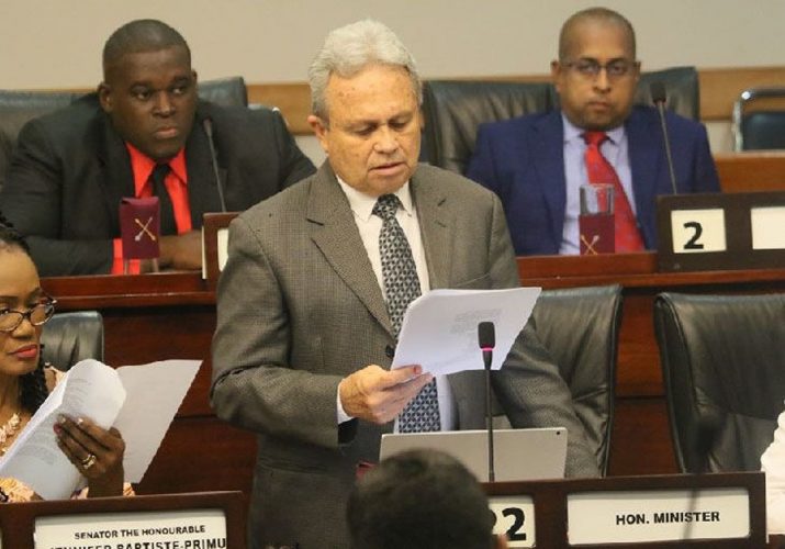 Finance Minister Colm Imbert speaks in the Senate yesterday