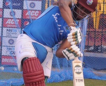 Left-hander Shimron Hetmyer bats during a training session ahead of Sunday’s decisive ODI.