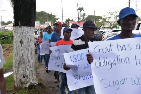 Some of the sugar workers protesting today outside of the Ministry of the Presidency (GAWU photo)