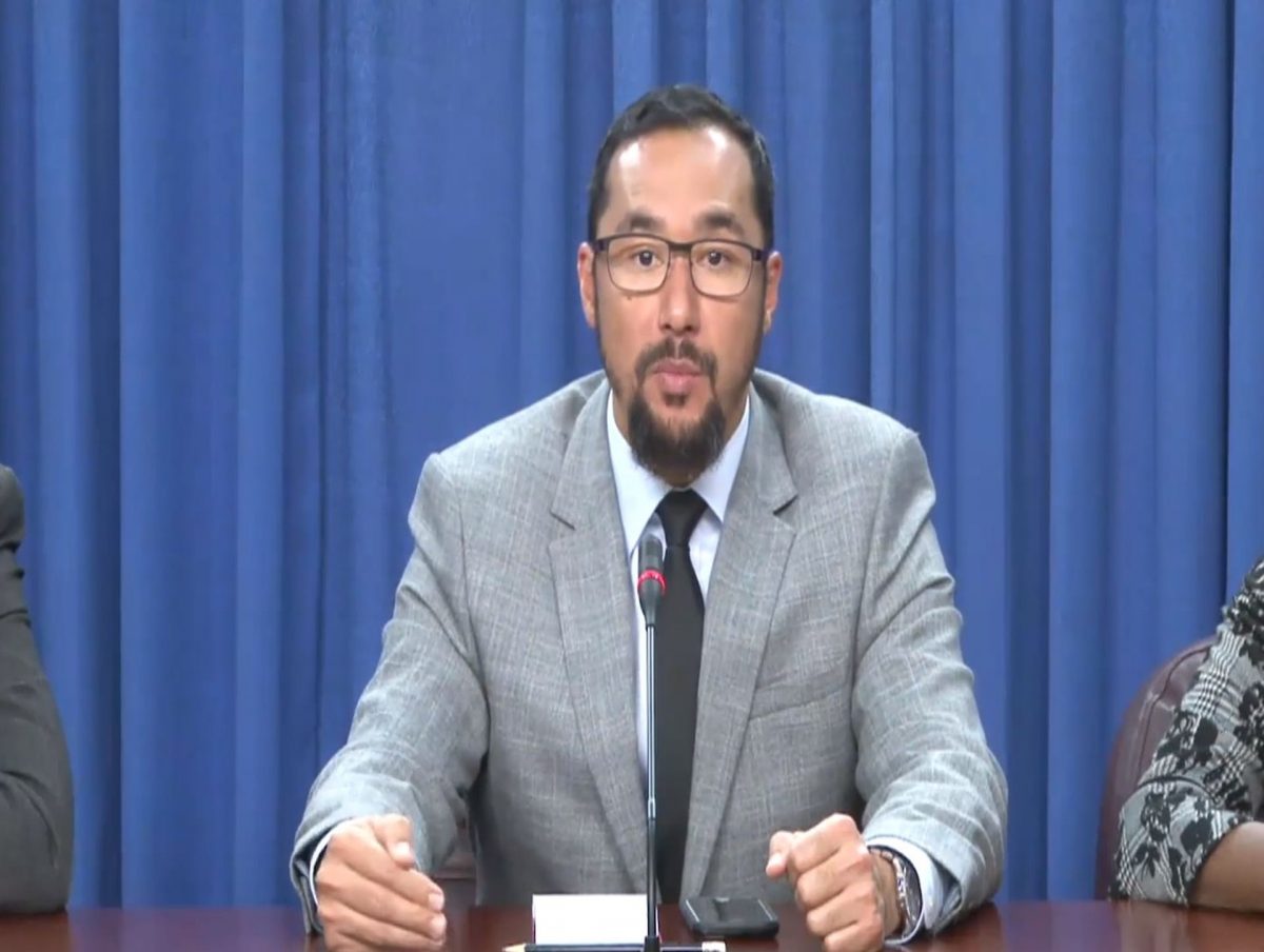 National Security Minister Stuart Young addresses today's post-Cabinet news conference.