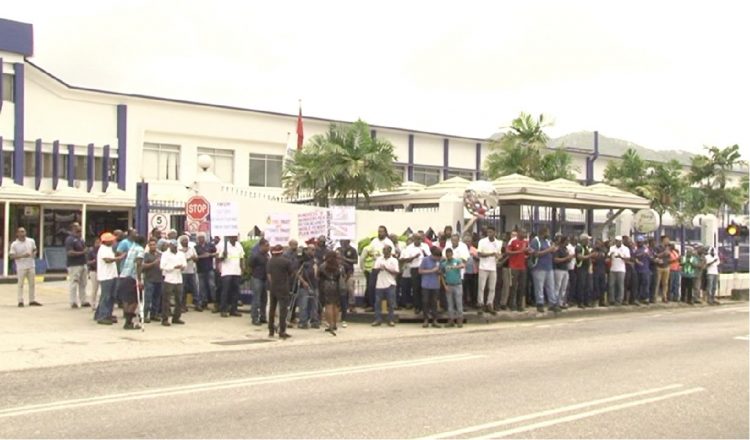 Unilever workers protest outside the company’s compound Champ Fleurs in August this year.
