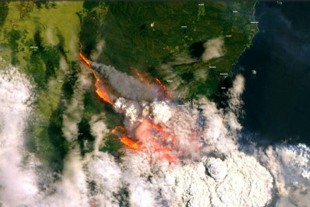 A satellite image of the Bateman's Bay shows smoke and fire from wild bushfires in Australia, Dec 31, 2019.
European Union Copernicus Sentinel Data via Reuters
