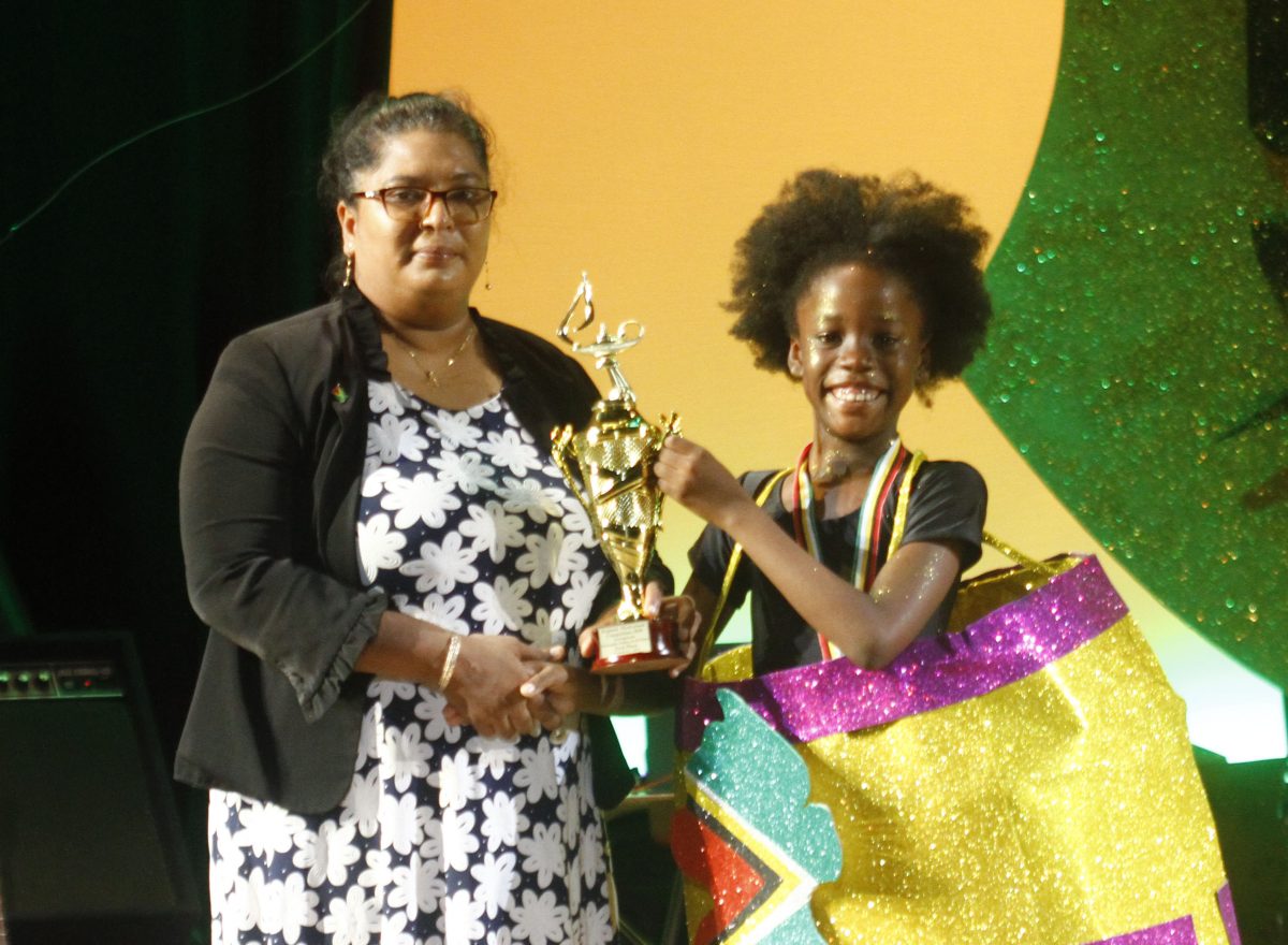 Winner of the age 8-10 Dramatic Poetry segment: Jayleigh Samuels of North Georgetown Primary. She performed “Guyanese Barrel.” (Orlando Charles photo)