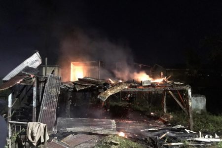 A fire of unknown origin destroyed a house at Portuguese Quarters, Corentyne, on Friday evening. The occupant of the house was reportedly not at home at the time of the fire.