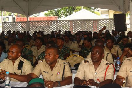 Ranks during the “Joint Services study day” on Tuesday. (Guyana Police Force photos)
