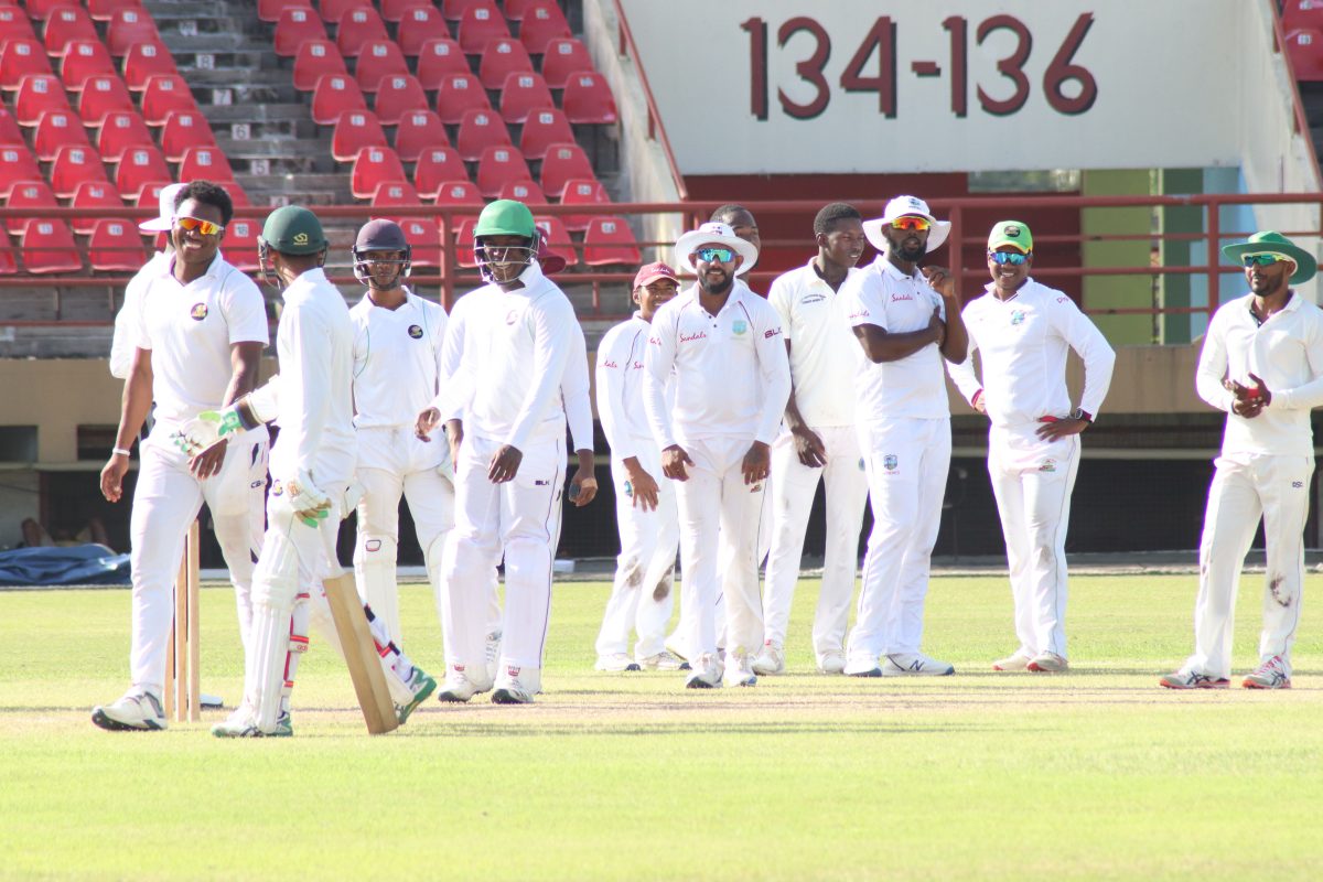 Johnson’s XI celebrate the wicket of Gudakesh Motie
