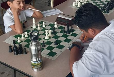 Participants of the Guyana Chess Federation (GCF) National U12 championships at the School of Nations yesterday.
