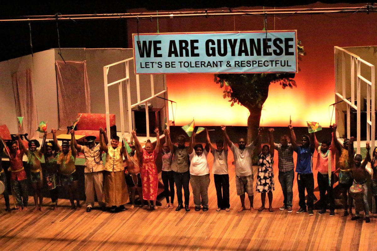 The I Am Us cast from last year’s production along with their dancers raise their hands in unison at the end of the play.
