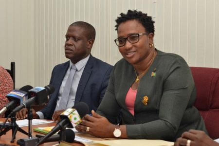 Minister within the Ministry of Communities, with responsibility for Housing, Annette Ferguson (right) and  Chief Executive Officer of the Central Housing and Planning Authority  Lelon Saul. (DPI photo)