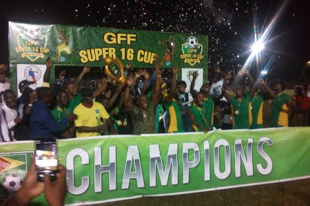 The victorious GDF unit celebrating after
lifting the GFF Super 16 Championship 