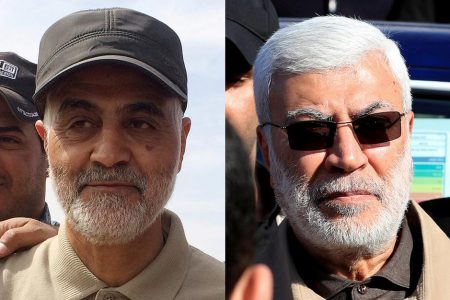 Combination photo of Iranian Revolutionary Guard Commander Qassem Soleimani (L) and Abu Mahdi al-Muhandis, a commander in the Popular Mobilization Forces. REUTERS/Stringer/Thaier al-Sudani
