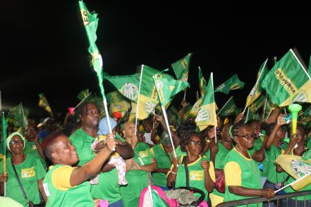 APNU+AFC supporters at last evening’s New Amsterdam rally.
