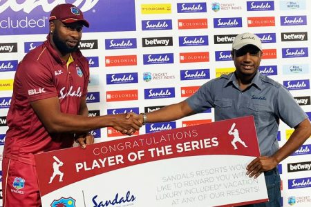 Kieron Pollard was voted the Sandals Resorts Player of the Series for his all-round exploits. (Photo Courtesy CWI)
