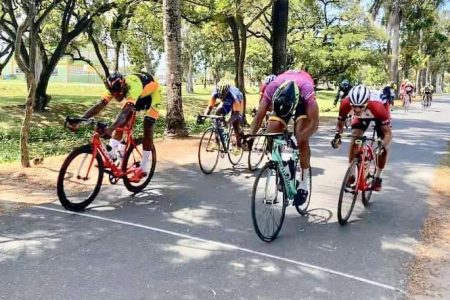  In a thrilling five-man sprint finish, Jamaul John edged out fellow national riders, Michael Anthony, Paul DeNobrega, Kemuel Moses and Christopher Moses to win the season opener.
