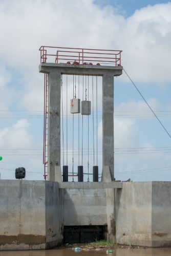 The newly commissioned Sluice and Revetment at Leguan (DPI photo)
