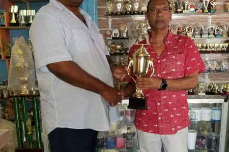 BCB President Hilbert Foster (left) and Trophy Stall’s Managing Director Ramesh Sunich launches historic sponsorship    