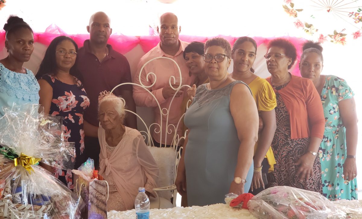 Rita Archer (seated) along with members of her family at her birthday celebration yesterday. 