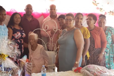 Rita Archer (seated) along with members of her family at her birthday celebration yesterday. 