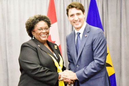Prime Minister Mia Amor Mottley and Canada’s Prime Minister Justin Trudeau. (BGIS)