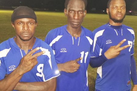 Net-Rockers scorers from left to right, Rawle Fraser, Joel Isaacs and Shane Luckie.
