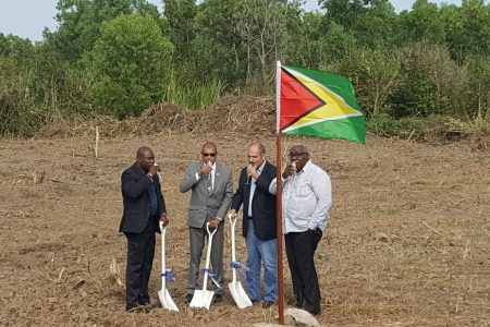 At the sod turning: from left are Head of NICIL Colvin Heath-London, Minister of Business Haimraj Rajkumar, John Aboud and Clinton Williams.