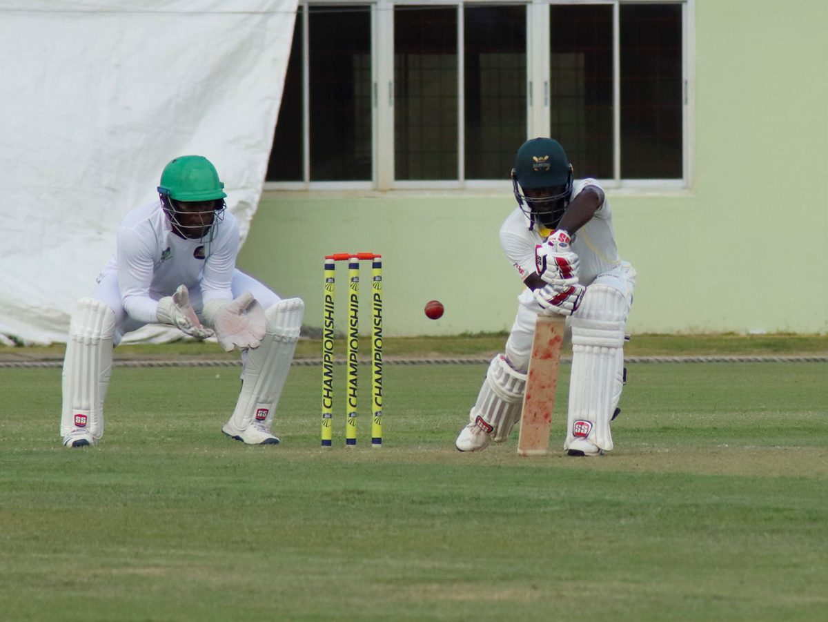 Jamaica Scorpions’ Jermaine Blackwood countered the Jaguars bowlers with a gritty 81 but was beaten by Veerasammy Permaul when he was bowled. (Romario Samaroo photo)
