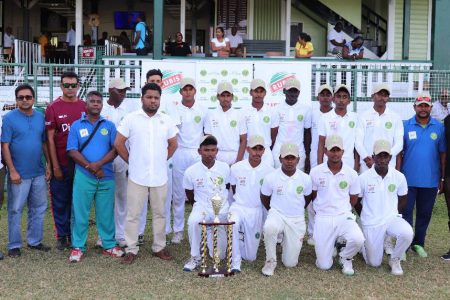 The 2020 Guyana Cricket Board/Bel Air Rubis Under-17 Inter-County champions along with sponsors and officials.
