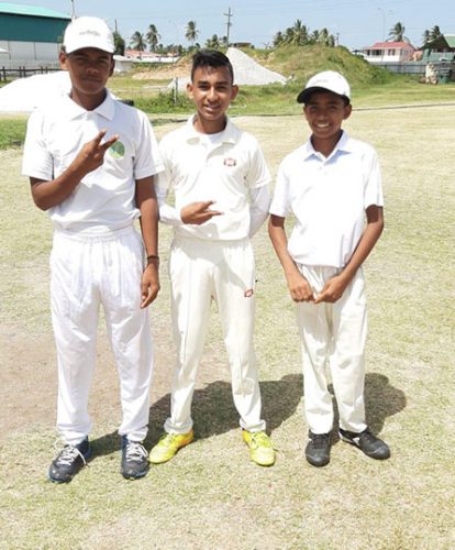 triple threat! From left, Alex Datterdin, Nichoals Sheopersaud and Sohil Gangaram picked up two wickets for one run each.