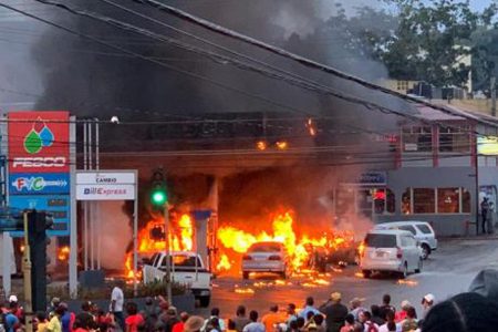 Fire rages at the FESCO gas station in Mandeville, Manchester