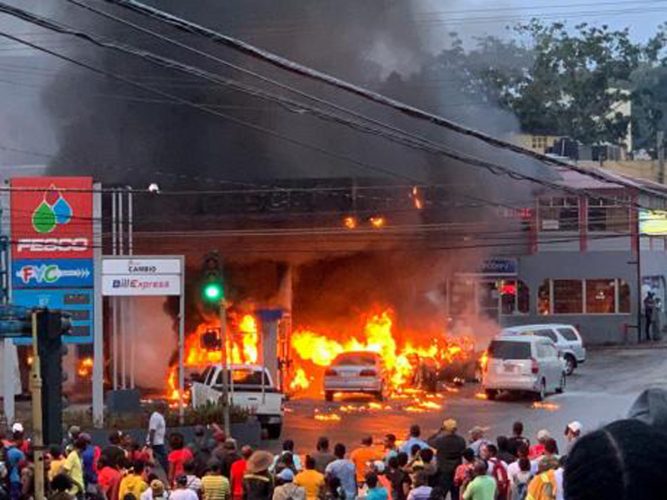 Fire rages at the FESCO gas station in Mandeville, Manchester