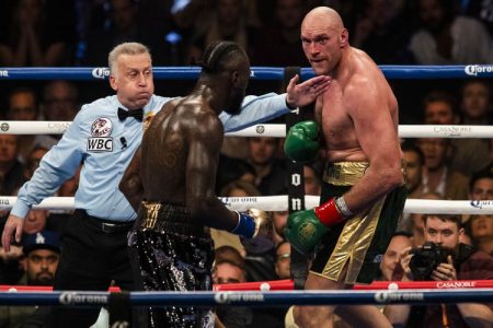 FLASHBACK! Deontay Wilder and Tyson Fury in their first fight. Saturday night’s fight will pit Fury’s unbreakable will and unbeaten record against Wilder’s unparralleled punching power.
