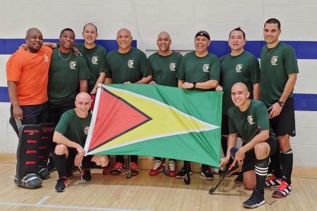 The Guyana Veteran hockey team which clinched a gold medal in the Canada hockey indoor tournament Sunday.